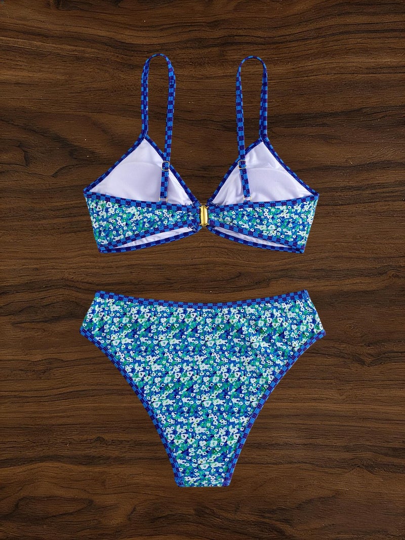 Tainehs Women's Two Piece Bikini Sets O Ring Front Top Ditsy Floral Triangle Swimsuits Cheeky Bathing Suit - Image 5