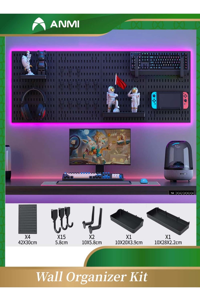 Anmi Pegboard Combination Kit, 4 Pegboards and 19 Accessories Modular Hanging, Wall Pegboard for Live Room, Gaming Room, Craft Room, Work Place - Image 1