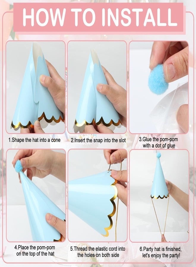 HEYTIMI 60 PCS Pastel Birthday Party Hats Rainbow Themed Paper Cone Hats with Pom Poms & Elastic Cord for Kids and Adults Birthday, Baby Shower, Bridal Shower, Photo Props Party Decorations - Image 3