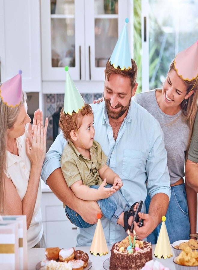 HEYTIMI 60 PCS Pastel Birthday Party Hats Rainbow Themed Paper Cone Hats with Pom Poms & Elastic Cord for Kids and Adults Birthday, Baby Shower, Bridal Shower, Photo Props Party Decorations - Image 4
