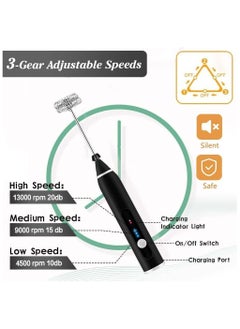 HIAS USB Rechargeable Milk Frother - 3-Speed Handheld Electric Whisk for Coffee, Matcha, Cappuccino | Includes 2 Stainless Steel Whisks + Cleaning Brush | Portable Frother for Latte, Hot Chocolate & Beverages  - Image 5