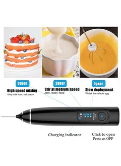 HIAS USB Rechargeable Milk Frother - 3-Speed Handheld Electric Whisk for Coffee, Matcha, Cappuccino | Includes 2 Stainless Steel Whisks + Cleaning Brush | Portable Frother for Latte, Hot Chocolate & Beverages  - Image 4