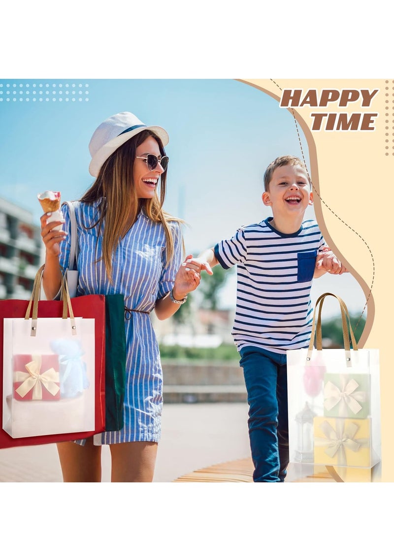 SYOSI 15pcs Clear Gift Bags with Handles, White Frosted Plastic Bags, Clear Reusable Bags for Gifts Party Favors, Transparent Tote Boutique Bags Gift Wrap Bags for Wedding, Retail, 10 x 8 x 3 Inch - Image 3