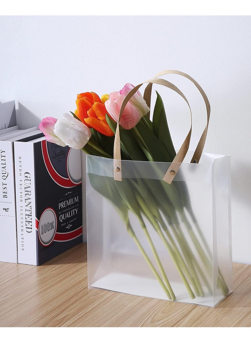 SYOSI 15pcs Clear Gift Bags with Handles, White Frosted Plastic Bags, Clear Reusable Bags for Gifts Party Favors, Transparent Tote Boutique Bags Gift Wrap Bags for Wedding, Retail, 10 x 8 x 3 Inch - Image 2