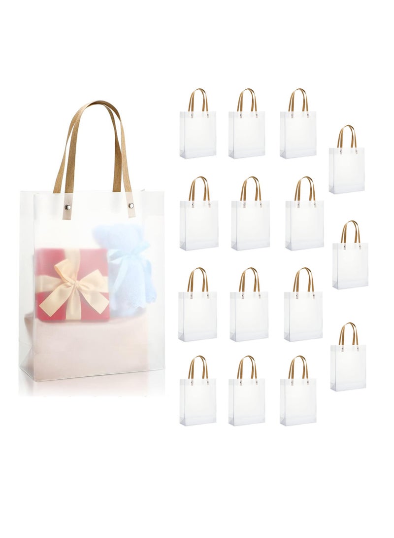 SYOSI 15pcs Clear Gift Bags with Handles, White Frosted Plastic Bags, Clear Reusable Bags for Gifts Party Favors, Transparent Tote Boutique Bags Gift Wrap Bags for Wedding, Retail, 10 x 8 x 3 Inch - Image 1
