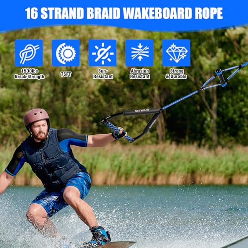 SETYPARY 75FT Wakeboard Rope and Handle, Floating Water Ski Rope for Watersports, 4 Sections Ski Ropes for Water Skiing, Kneeboarding, Wakeboarding (Blue & Black) - Image 2
