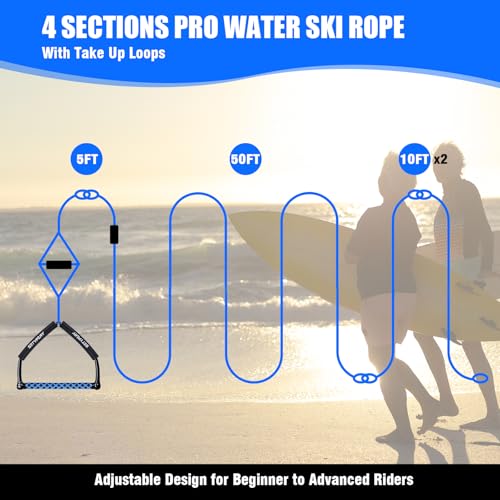 SETYPARY 75FT Wakeboard Rope and Handle, Floating Water Ski Rope for Watersports, 4 Sections Ski Ropes for Water Skiing, Kneeboarding, Wakeboarding (Blue & Black) - Image 4