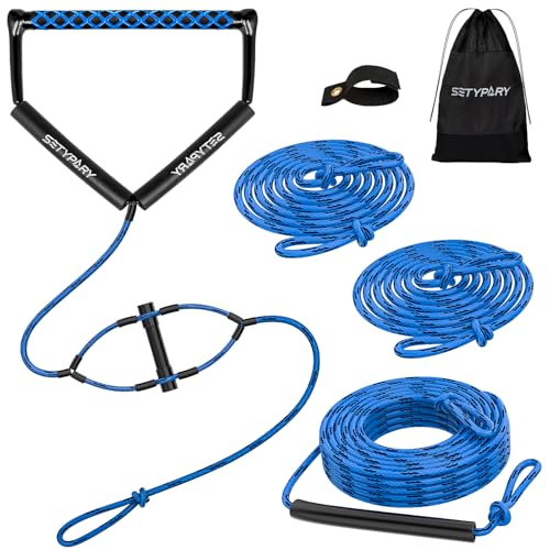 SETYPARY 75FT Wakeboard Rope and Handle, Floating Water Ski Rope for Watersports, 4 Sections Ski Ropes for Water Skiing, Kneeboarding, Wakeboarding (Blue & Black) - Image 1