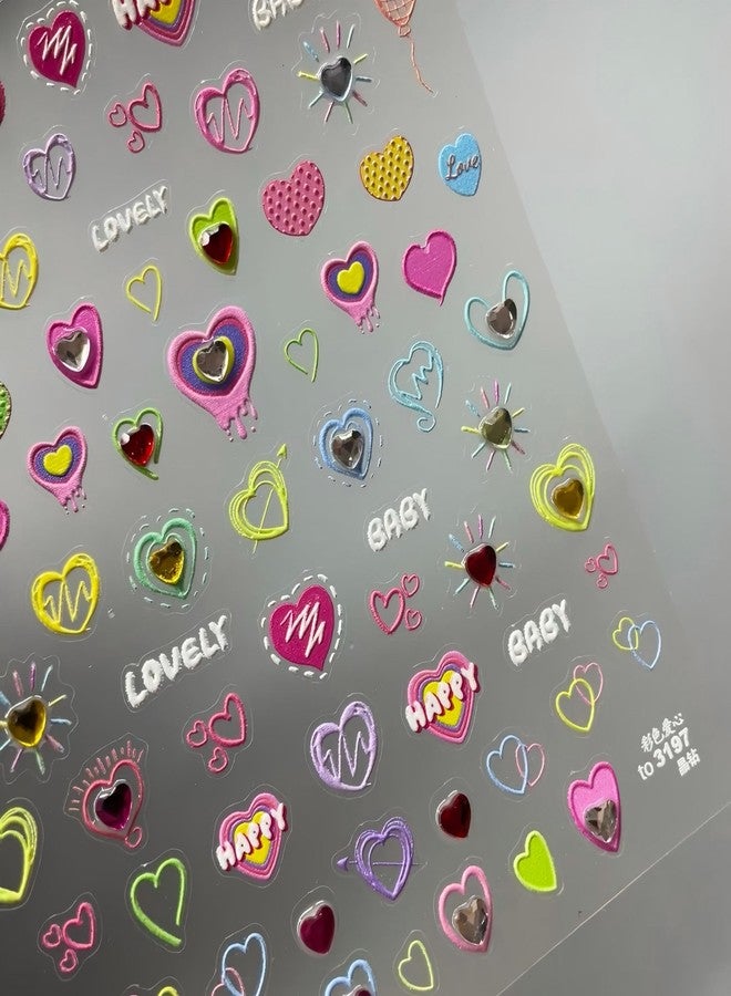 Dedyel Sparkling Heart Nail Stickers Dopamine Color Glitter Heart Self-Adhesive Nail Decals for Women Girls Kids DIY Manicure - Image 4