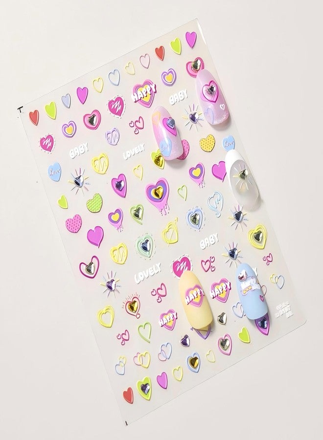 Dedyel Sparkling Heart Nail Stickers Dopamine Color Glitter Heart Self-Adhesive Nail Decals for Women Girls Kids DIY Manicure - Image 1