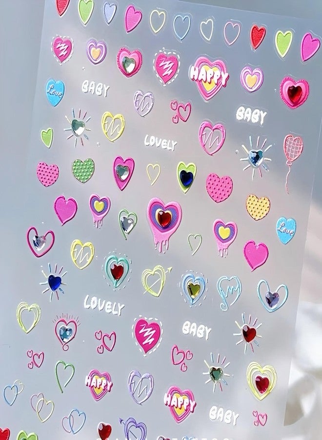 Dedyel Sparkling Heart Nail Stickers Dopamine Color Glitter Heart Self-Adhesive Nail Decals for Women Girls Kids DIY Manicure - Image 2