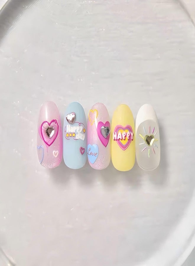 Dedyel Sparkling Heart Nail Stickers Dopamine Color Glitter Heart Self-Adhesive Nail Decals for Women Girls Kids DIY Manicure - Image 3