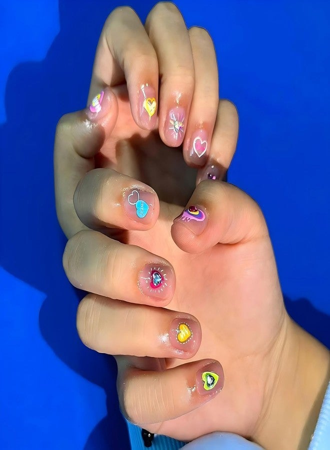 Dedyel Sparkling Heart Nail Stickers Dopamine Color Glitter Heart Self-Adhesive Nail Decals for Women Girls Kids DIY Manicure - Image 5