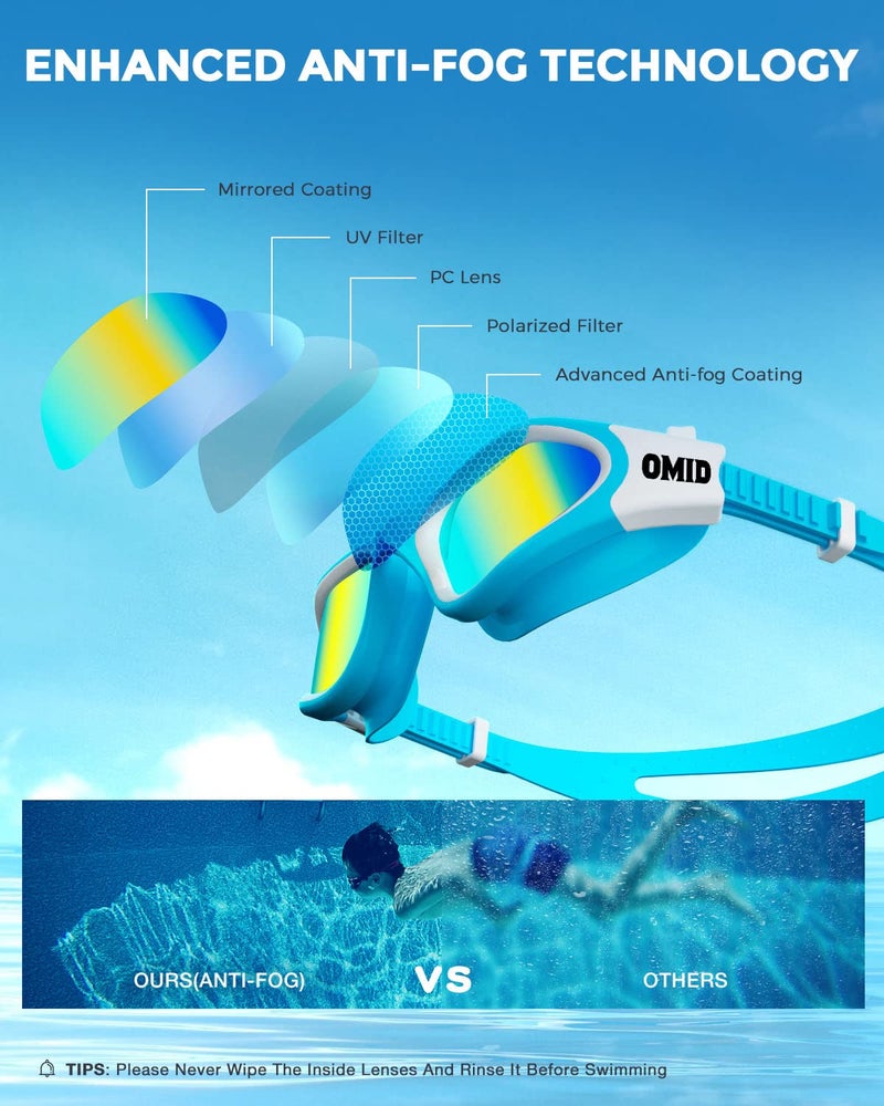 OMID Kids Swim Goggles, P2mini Polarized Swimming Goggles Comfortable for Age 6-14 - Image 4