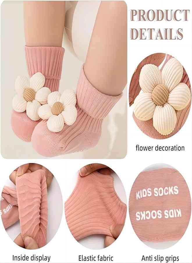آي ميس يو 4 أزواج من الجوارب المضادة للانزلاق للأطفال الصغار مع مقابض على شكل زهرة مضادة للانزلاق للأطفال الصغار والأولاد والبنات - Image 2