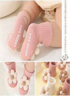 iMissiu 4Pairs Toddler Non Slip Socks with Grips Flower Anti Skid Crew Infants Baby Boy Girl Socks  - Image 3