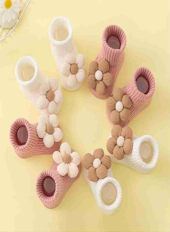 آي ميس يو 4 أزواج من الجوارب المضادة للانزلاق للأطفال الصغار مع مقابض على شكل زهرة مضادة للانزلاق للأطفال الصغار والأولاد والبنات - Image 4