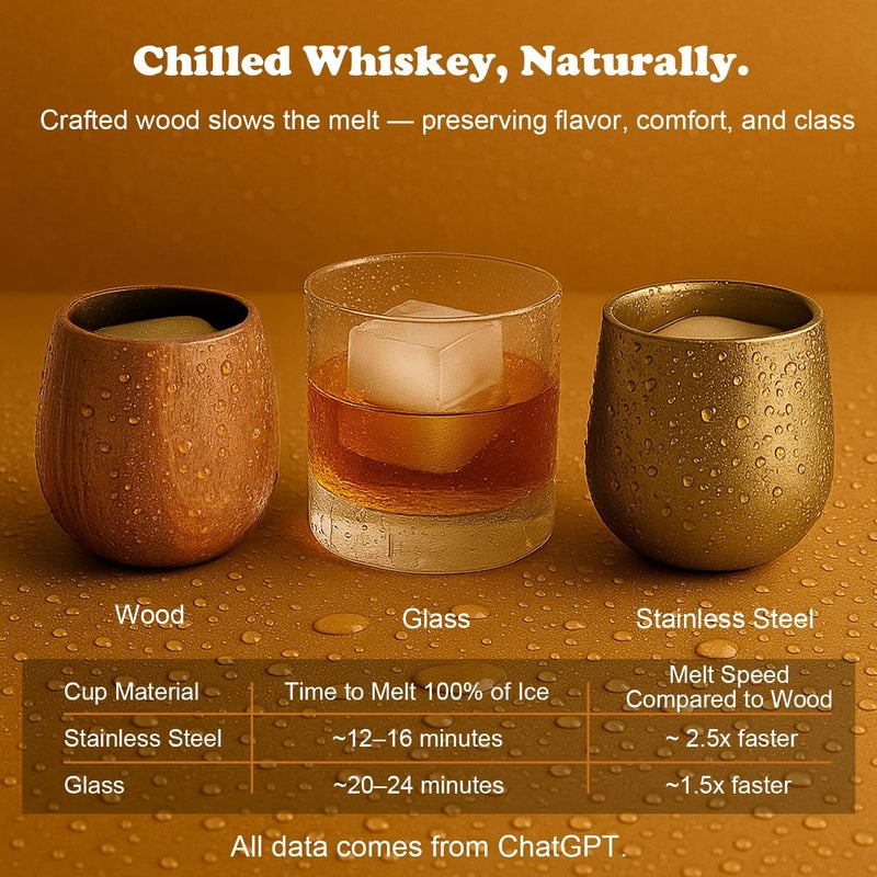 Tomzio Charred Wooden Bourbon Drinking Glass Set of 2,11oz Handcrafted Premium Acacia Whiskey Tumbler,4 Stones & 2 Ice Ball Molds,Charred Old Fashioned Glass,Unique Bourbon Gifts for Men (2 Charred 11 oz) - Image 3