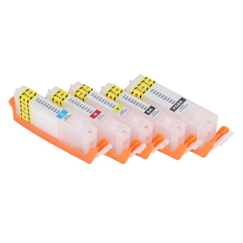 Compatible Ink Cartridge Pack: 5 PGBK BK C M Y Cartridges - Permanent Chip Reusable PP Material for Home Office Photo Document Printing - Image 3