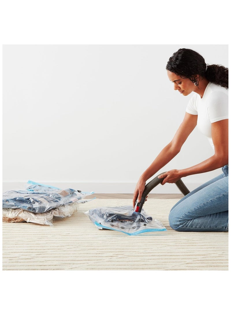 سبيس اكياس تخزين بسحاب مضغوطة بتفريغ الهواء مع صمام محكم الغلق ومضخة يدوية موفرة للمساحة، مقاس كبير 80 سم × 60 سم، عبوة من 5 قطع، شفافة - Image 2