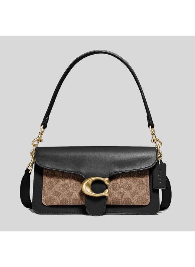coachoutlet Coach Tabby Shoulder Bag 26 in Signature Canvas Tan Black with Leather Trim – 91215 - Image 1