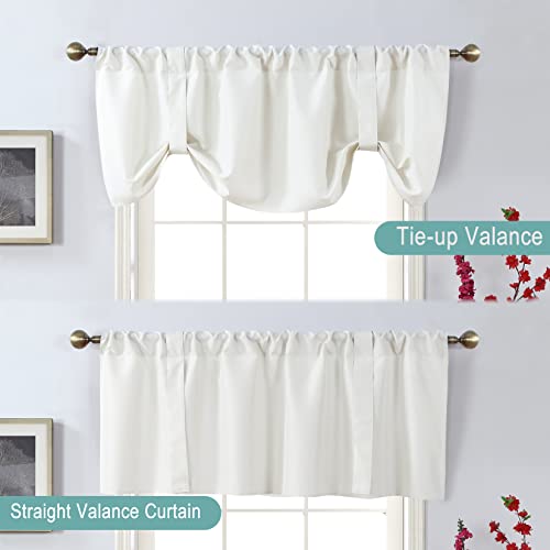 Home Queen Tie Up Curtain Valance Window Treatment for Living Room, Adjustable Balloon Rod Pocket Drape Valence, Set of 1, 54 X 18 Inch, White - Image 2