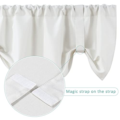 Home Queen Tie Up Curtain Valance Window Treatment for Living Room, Adjustable Balloon Rod Pocket Drape Valence, Set of 1, 54 X 18 Inch, White - Image 3