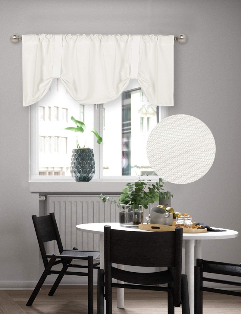 Home Queen Tie Up Curtain Valance Window Treatment for Living Room, Adjustable Balloon Rod Pocket Drape Valence, Set of 1, 54 X 18 Inch, White - Image 1