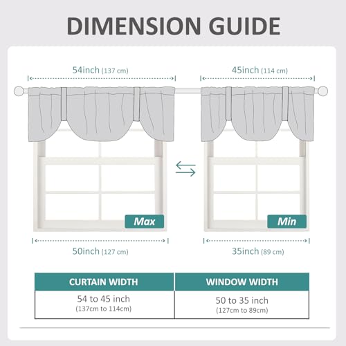 Home Queen Tie Up Curtain Valance Window Treatment for Living Room, Adjustable Balloon Rod Pocket Drape Valence, Set of 1, 54 X 18 Inch, White - Image 5