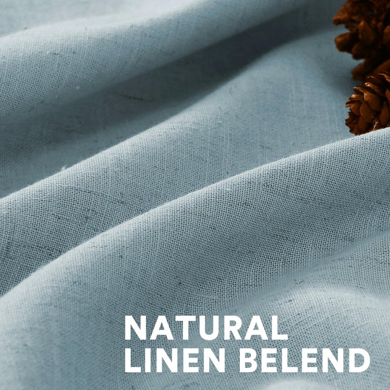 PrinceDeco Light Filtering Curtains 96 Inches Long 2 Panels Long Semi Sheer Linen Blended Window Curtains Back Tab Pocket Boho Rustic Farmhouse Drapes for Living Room Bedroom 52X96, Blue - Image 2