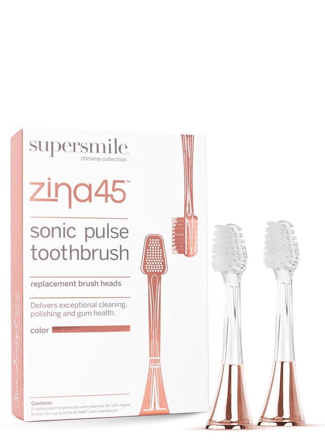 Supersmile zina45 replacement brush heads for sonic pulse toothbrush, rose gold, 2 count - Image 1