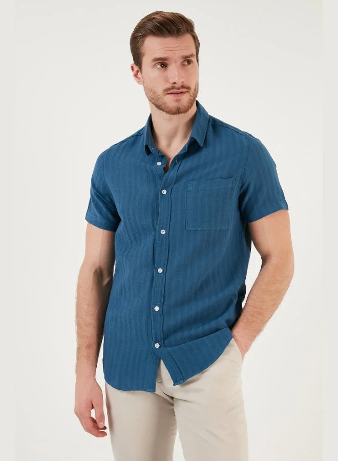 بوراتي قميص رجالي قطن قصير الأكمام بقصة عادية من بوراتي