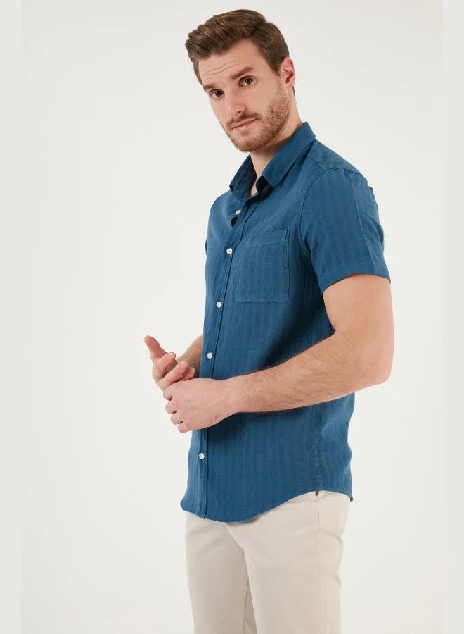 بوراتي قميص رجالي قطن قصير الأكمام بقصة عادية من بوراتي