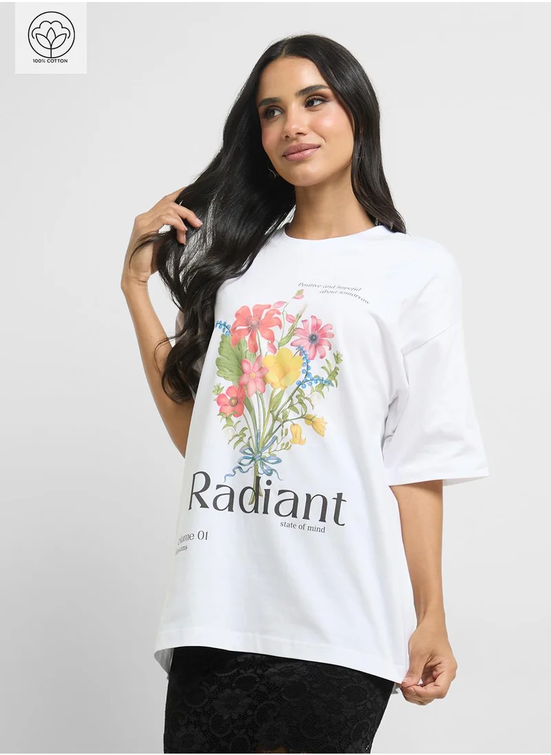 جينجر Oversize Floral Graphic T-Shirt