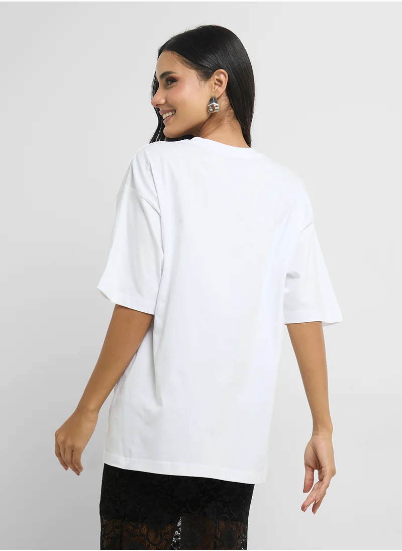 جينجر Oversize Floral Graphic T-Shirt
