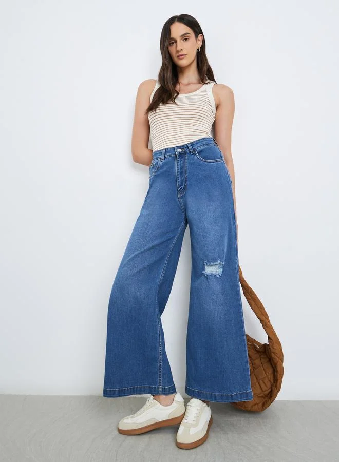 ستايلي Styli High Rise Wide Leg Jeans with Light Distress