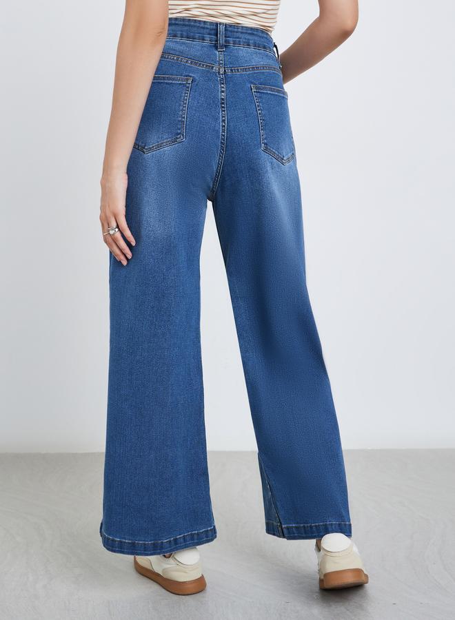 Styli High Rise Wide Leg Jeans with Light Distress - Image 4
