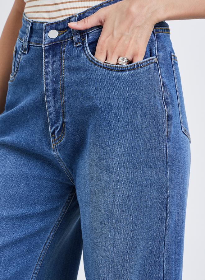 Styli High Rise Wide Leg Jeans with Light Distress - Image 3