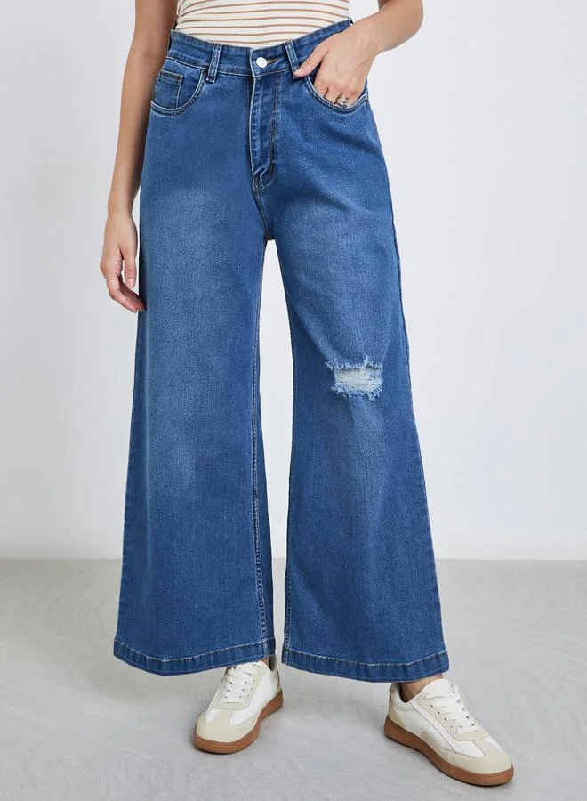 ستايلي Styli High Rise Wide Leg Jeans with Light Distress