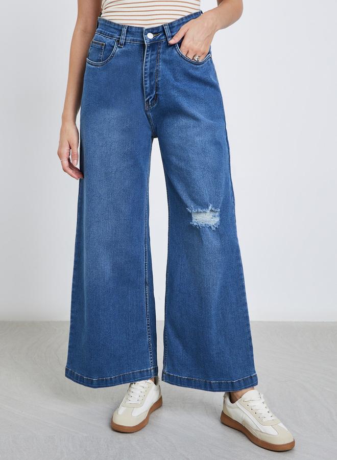 Styli High Rise Wide Leg Jeans with Light Distress - Image 2