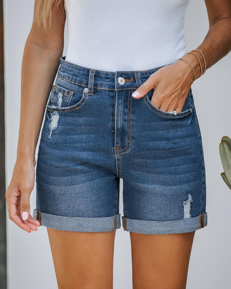 LookbookStore Womens Blue Jean Shorts Plus Size Stretchy Shorts for Nashville Trip After Dusk X-Large - Image 2