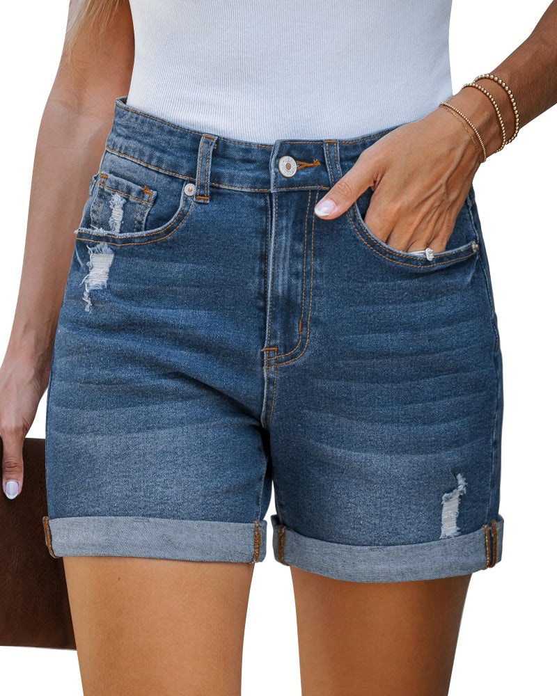 LookbookStore Womens Blue Jean Shorts Plus Size Stretchy Shorts for Nashville Trip After Dusk X-Large - Image 1