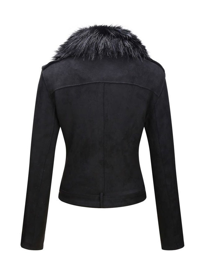 Bellivera Women's Faux Suede Leather Jacket Motocycle Sherpa-Lined Coat with Removable Fur Collar 8830 Black S - Image 2
