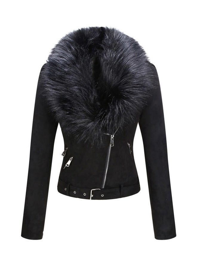 Bellivera Women's Faux Suede Leather Jacket Motocycle Sherpa-Lined Coat with Removable Fur Collar 8830 Black S - Image 1