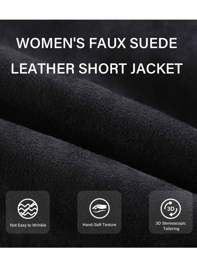 Bellivera Women's Faux Suede Leather Jacket Motocycle Sherpa-Lined Coat with Removable Fur Collar 8830 Black S - Image 5