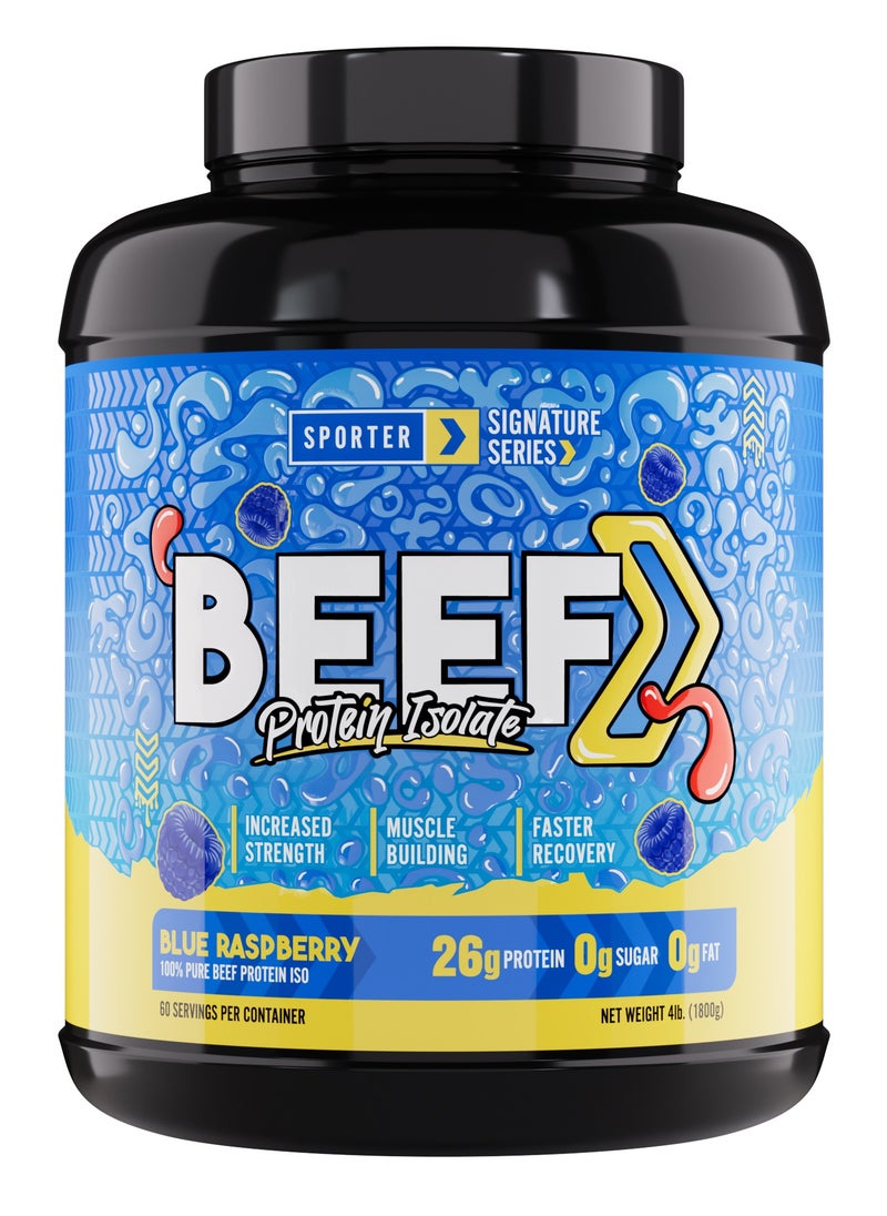 SPORTER Sporter Beef Protein Isolate – 60 Servings | 26.4g Pure Protein | Blue Raspberry Flavor | Zero Carbs, Sugar & Fat | Lactose-Free | Gut-Friendly | Post-Workout Muscle Support  - Image 1
