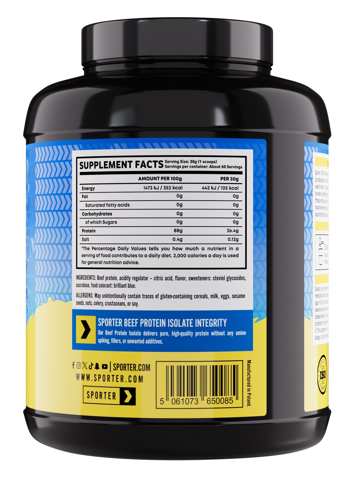 Sporter Beef Protein Isolate Blue Raspberry Powder 4lbs