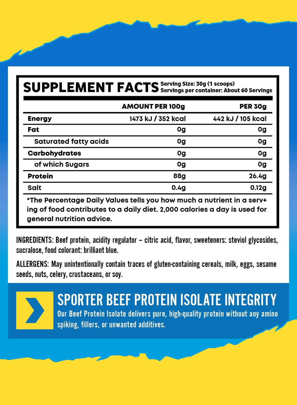 Sporter Beef Protein Isolate Blue Raspberry Powder 4lbs