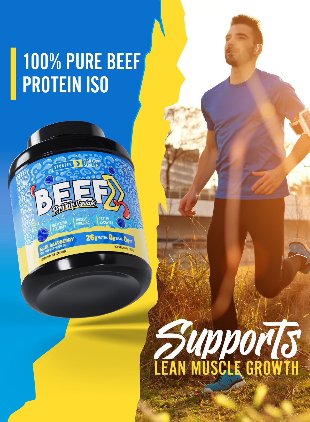 Sporter Beef Protein Isolate Blue Raspberry Powder 4lbs