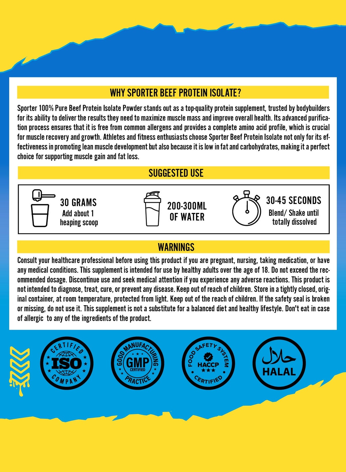Sporter Beef Protein Isolate Blue Raspberry Powder 4lbs